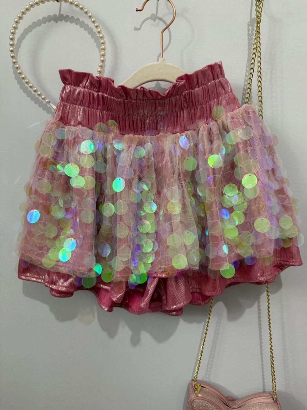 Lola + The Boys Pink Iridescent Sequin Tulle Skirt